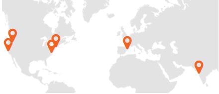 World map showing office locations