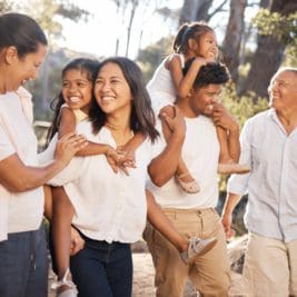 Multigenerational family walking together.