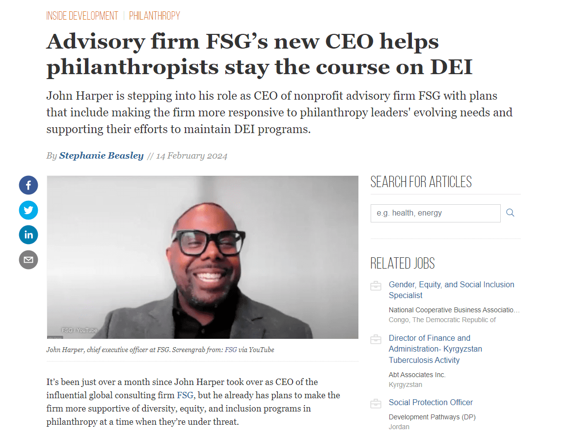 Devex profiled FSG's CEO John Harper