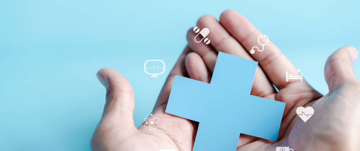 Health insurance concept. people hand holding plus and healthcare medical icon, health and access to welfare health concept.